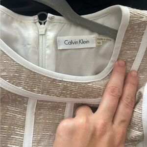 Calvin Klein Textured Cream Dress with White Trim